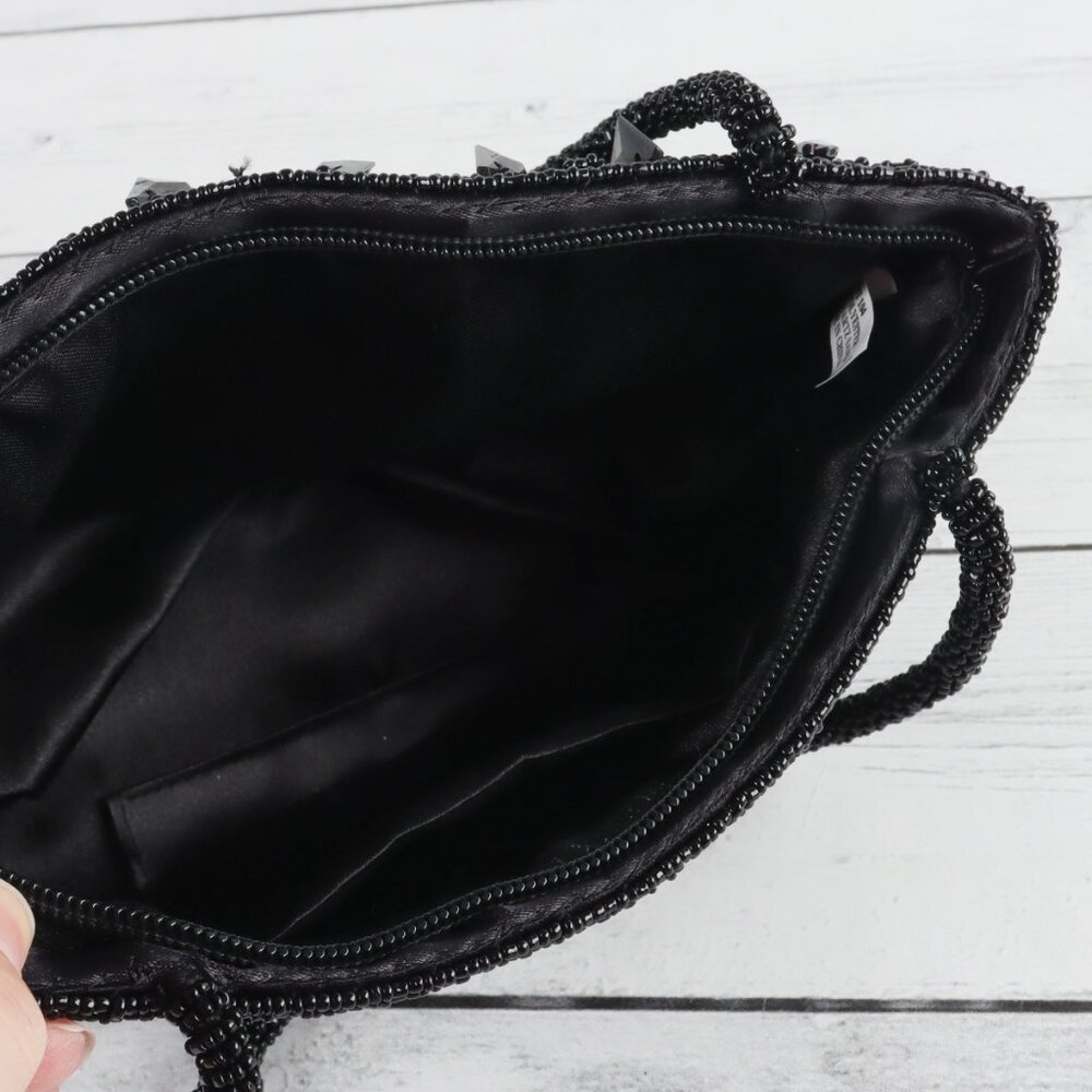 Vintage 90s Bijoux Terner Black Satin Beaded Mini Bag - Picture 4 of 10